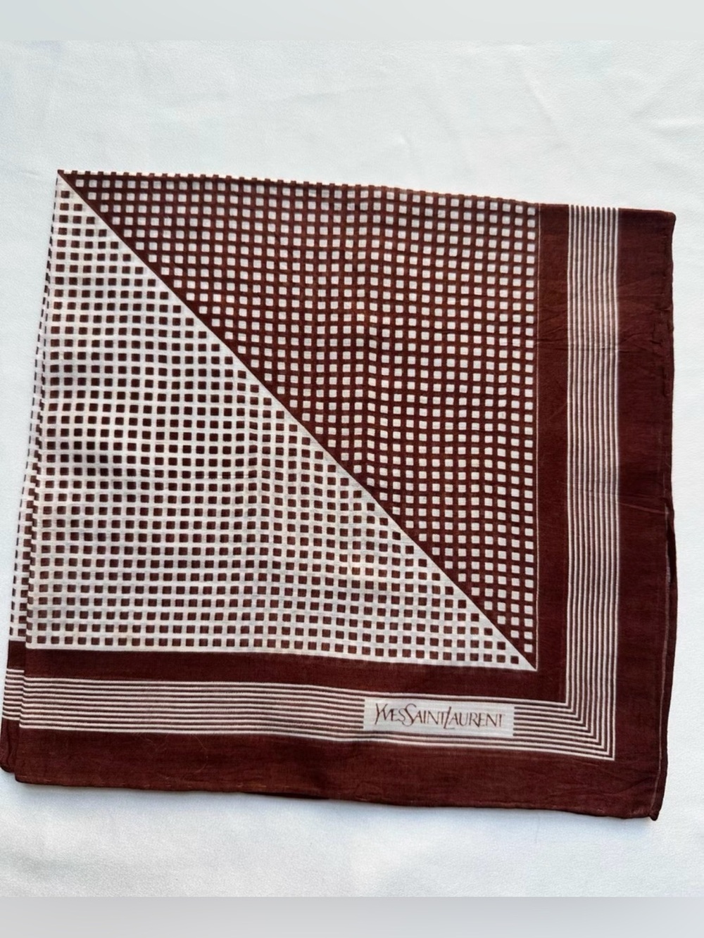 Yves Saint Laurent Brown & White Grid cotton scarf  Square